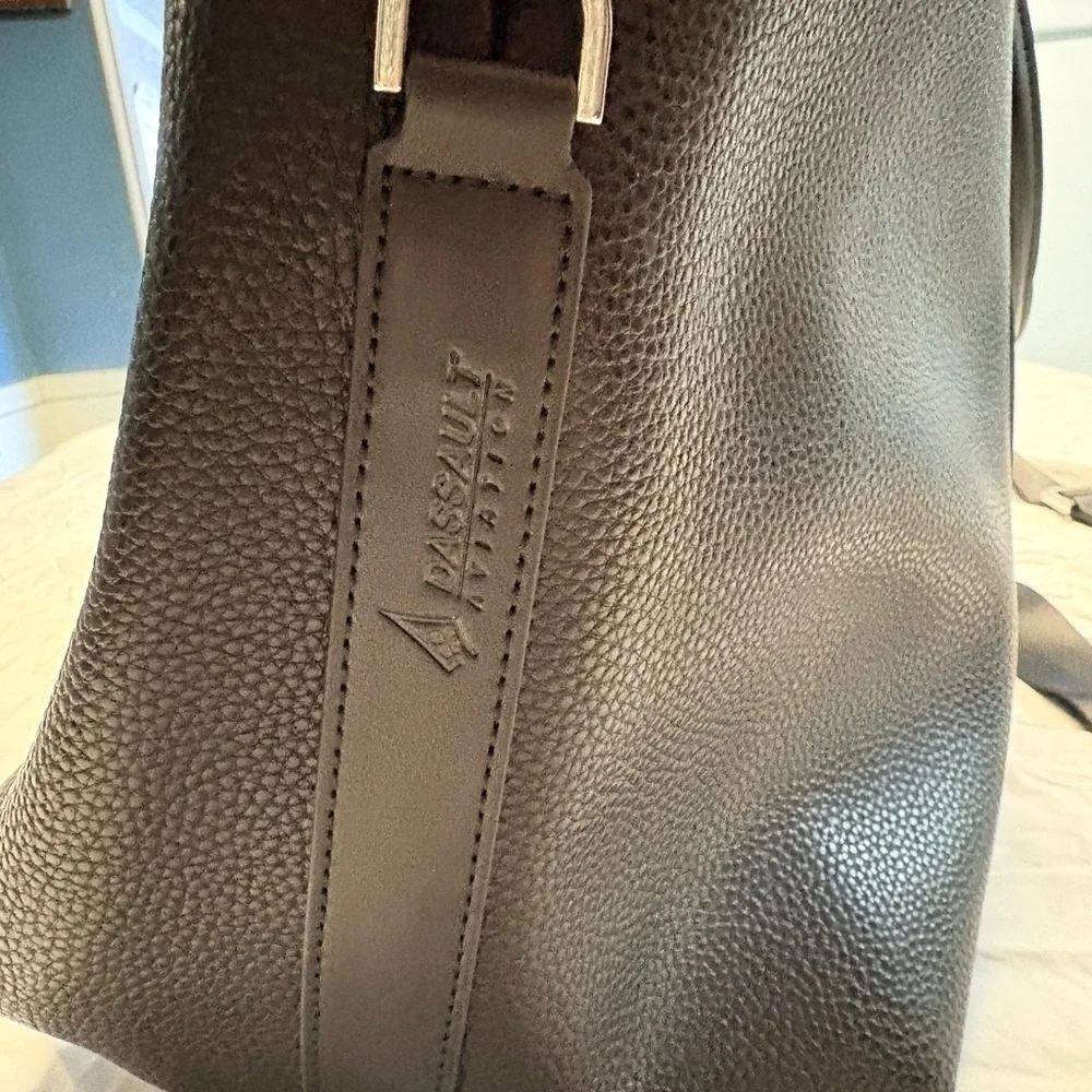 Dassault Aviation Black Weekender Duffel Bag Leather Look Carry-On Travel Tote